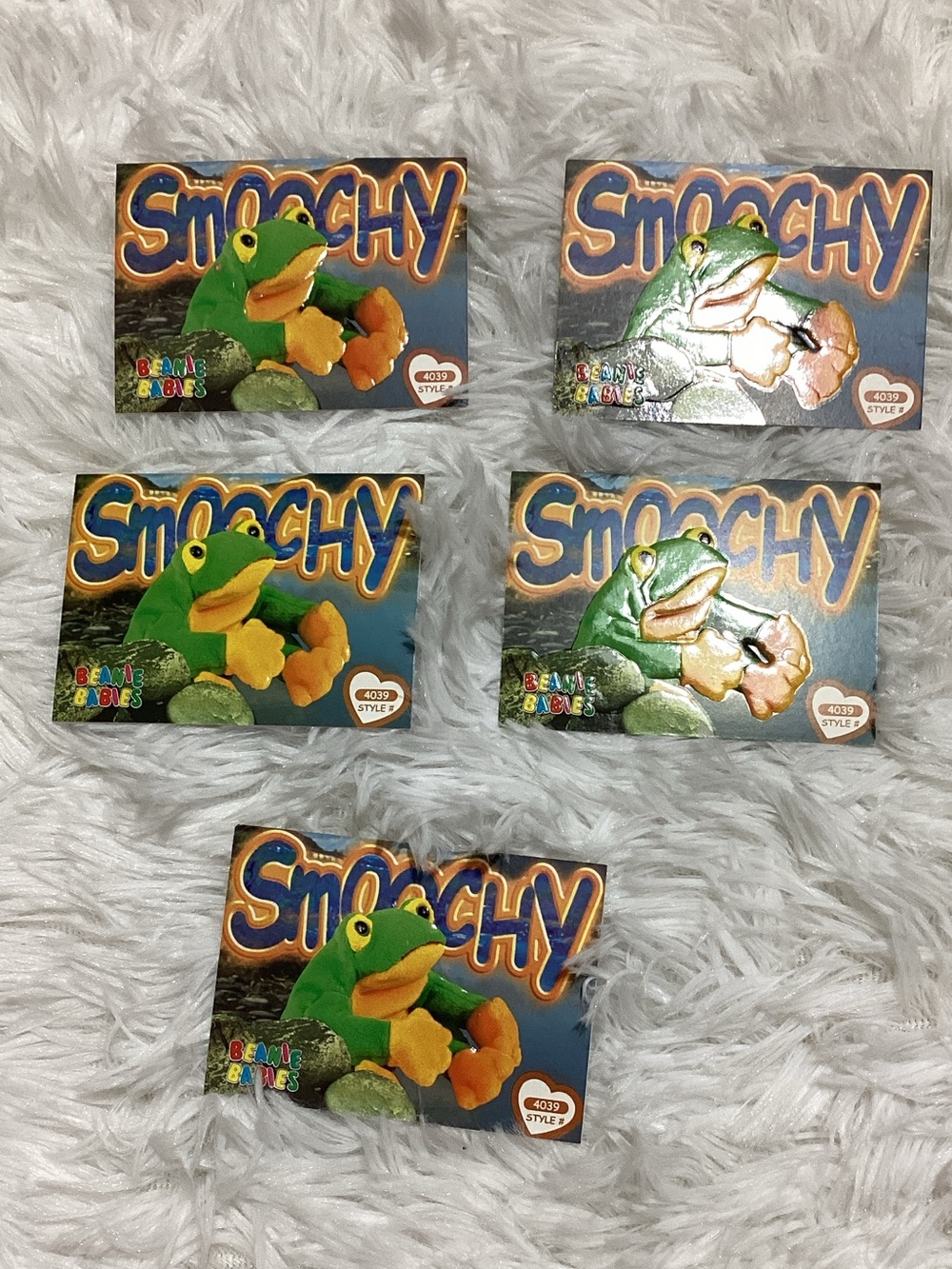 5 Ty beanie baby Smoochy trading cards